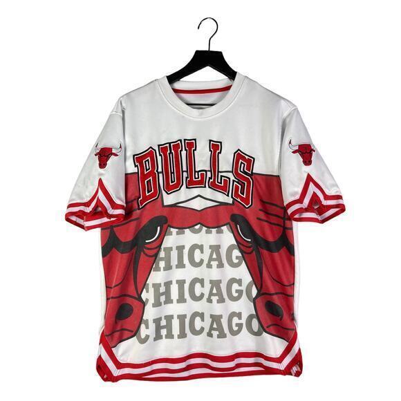 Chicago Bulls Shirt Mens Large NBA Baskeball Short‎ Sleeve Fan Gear White Logo - Picture 1 of 10